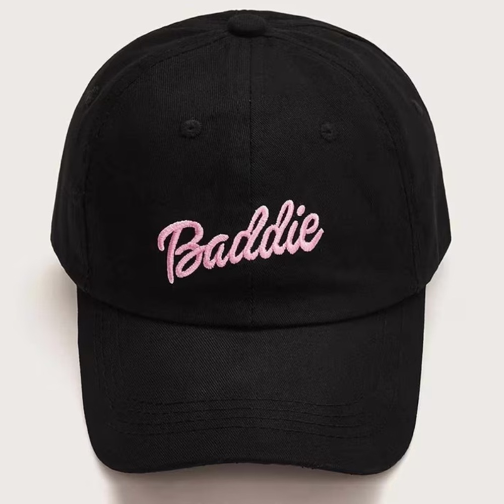 Baddie Embroidered Black and Pink Women’s Hat Adjustable Cap NWT